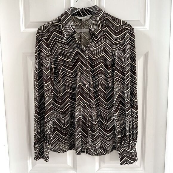 Trina Turk Tops - Trina Turk Chevron Print Silk Button Down Shirt size Large Retro Vintage
